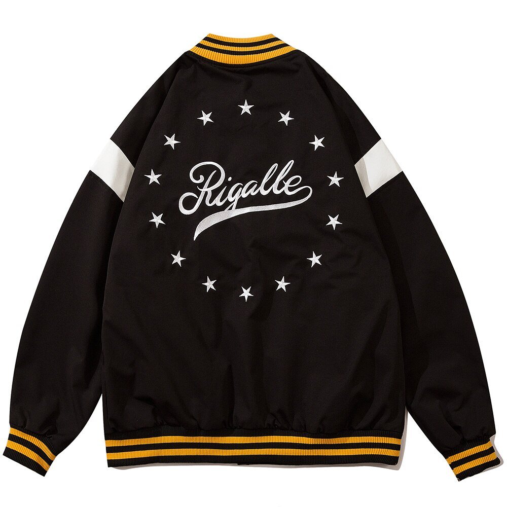 Baseball Jacket Men Star Letter Embroidery Patchwork Bomber Coats Autumn Retro Fashion High Street All-match Streetwear