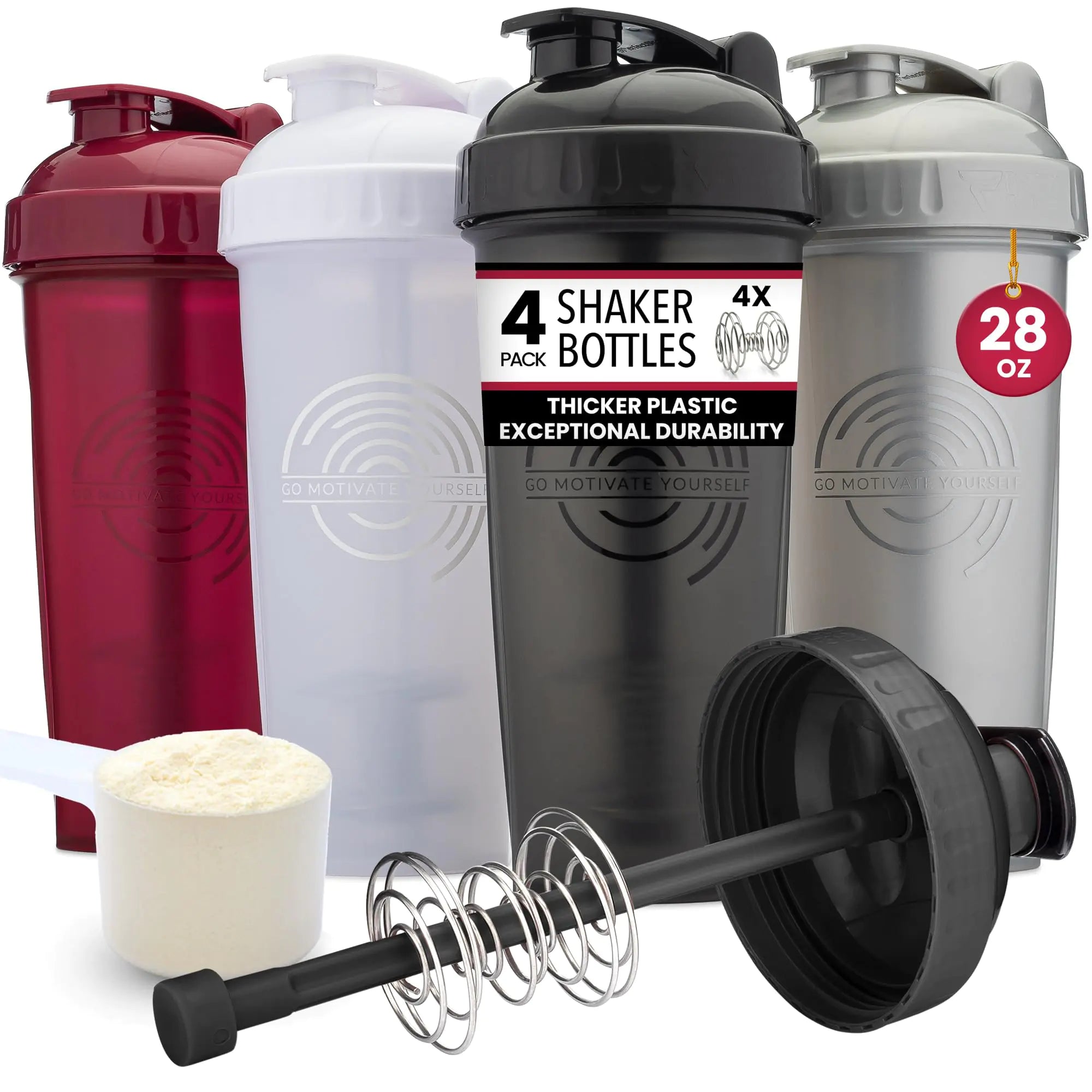 FitMix 28oz 4-Pack Sports Shaker Bottles | Secure & Leak-Proof | Easy-Clean Material